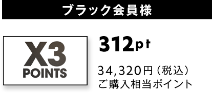 ブラック会員様(X3 POINTS)：312pt獲得 34,320円（税込）ご購入相当ポイント