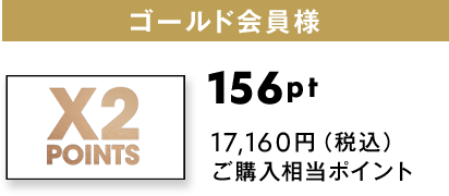 ゴールド会員様(X2 POINTS)：156pt獲得 17,160円（税込） ご購入相当ポイント