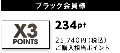 ブラック会員様(X3 POINTS)：234pt獲得 25,740円（税込）ご購入相当ポイント