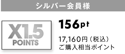 シルバー会員様(X1.5 POINTS)：156pt 17,160円（税込） ご購入相当ポイント